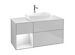 Villeroy und Boch Finion Waschtischunterschrank G821GFGJ 120cm, Abdeckplatte white matt, Emotion, Regale Glossy white lacquer, Light grey matt