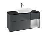 Villeroy und Boch Finion Waschtischunterschrank G832GJHG 120cm, Abdeckplatte black matt, Emotion, Regale Light grey matt lacquer, Midnight Blue Matt Lacquer