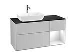 Villeroy und Boch Finion Waschtischunterschrank F812GFGJ 120cm, Abdeckplatte black matt, Regale Glossy white lacquer, Light grey matt