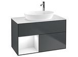 Villeroy und Boch Finion Waschtischunterschrank G891GFHG 100cm, Abdeckplatte white matt, Emotion, Regale Glossy white lacquer, Midnight Blue Matt Lacquer
