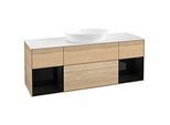 Villeroy und Boch Finion Waschtischunterschrank FD01PHPC 120cm, Abdeckplatte white matt, Regale Glossy black lacquer, Oak Veneer