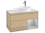 Villeroy und Boch Finion Waschtischunterschrank G901GJPC 100cm, Abdeckplatte white matt, Emotion, Regale Light grey matt lacquer, Oak Veneer