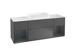 Villeroy und Boch Finion Waschtischunterschrank F331HGGK 160x60,3cm, Abdeckplatte white matt, Regale Midnight matt lacquer, Anthracite matt