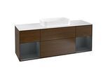 Villeroy und Boch Finion Waschtischunterschrank F331HGGN 160x60,3cm, Abdeckplatte white matt, Regale Midnight matt lacquer, Walnut veneer