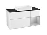 Villeroy und Boch Finion Waschtischunterschrank G302GJGF 120cm, Abdeckplatte black matt, Emotion, Regal rechts Light grey matt, Glossy white lacquer