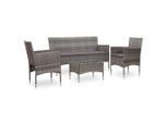 vidaXL 4-tlg. Garten-Lounge-Set mit Auflagen Poly Rattan Grau