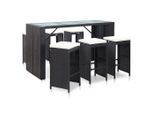 vidaXL 7-tlg. Gartenbar-Set mit Auflagen Poly Rattan Schwarz