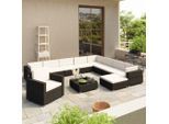 vidaXL 12-tlg. Garten-Lounge-Set mit Auflagen Poly Rattan Schwarz