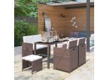 vidaXL 6-tlg. Garten-Essgruppe mit Auflagen Poly Rattan Braun