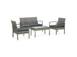 vidaXL 4-tlg. Garten-Lounge-Set mit Auflagen Poly Rattan Grau