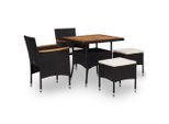 vidaXL 5-tlg. Garten-Essgruppe Schwarz Poly Rattan Akazie Massivholz