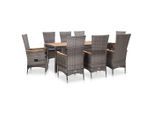 vidaXL 9-tlg. Garten-Essgruppe mit Auflagen Poly Rattan Grau