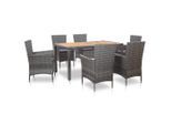 vidaXL 7-tlg. Garten-Essgruppe mit Auflagen Poly Rattan Grau