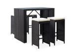 vidaXL 5-tlg. Garten-Bar-Set Poly Rattan und Glas Schwarz