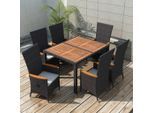 vidaXL 7-tlg. Garten-Essgruppe Poly Rattan Akazienholz Schwarz