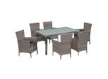 vidaXL 7-tlg. Garten-Essgruppe mit Auflagen Poly Rattan Grau