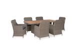 vidaXL 7-tlg. Garten-Essgruppe mit Auflagen Poly Rattan Braun