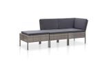 vidaXL 3-tlg. Garten-Lounge-Set mit Auflagen Poly Rattan Grau
