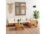 vidaXL 6-tlg. Garten-Lounge-Set mit Auflagen Creme Massivholz Akazie