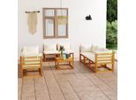 vidaXL 9-tlg. Garten-Lounge-Set mit Auflagen Creme Massivholz Akazie