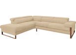 Ecksofa W.SCHILLIG "finn, Designsofa mit tollem Sitzkomfort, bequem, L-Form", beige (sahara s37), B:281cm H:71cm T:230cm, Flachgewebe S22 (100% Polyester);Stoff S37 (100% Polyester);Longlife Xtra-Leder Z59: Glattleder mit modischer Prägung. Hautstärke 0, 9 - 1, 1 mm, Sofas, Ecksofa, German Design Award 2016, Fußgestell Nussbaum natur, Breite 281 cm