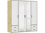 Drehtürenschrank RAUCH "Voyager", weiß (eiche artisan, alpinweiß), B:187cm H:194cm T:53cm, Holzwerkstoff, Schränke, mit modernen Griffen in Graumetallic, inkl. Schubkästen und Spiegel