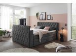 Boxspringbett ED EXCITING DESIGN "Springdale", grau (anthrazit), B:203cm L:243cm, 100% Polyester, Komplettbetten, Boxspringbett, mit Bettkasten, motorisierter TV-Halterung, Duo-Matratze (H3/H4)