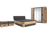 Schlafzimmer-Set WIMEX "Stockholm, rustikaler Look im Industrial Design", grau (plankeneiche, nachbildung, abgesetzt graphit), B:189cm H:96cm T:210cm, Holzwerkstoff, Spanplatte, Schlafzimmermöbel-Sets, 6-teilig, Kleiderschrank mit Spiegel, Bett inklusive Schubladen
