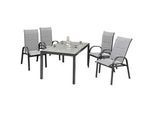 Gardenson Gartenset , Graphitfarben, Grau , Metall, Glas, Textil , 5-teilig , Rückenlehne mehrfach verstellbar , Gartenmöbel, Gartengarnituren