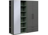 Cantus Kleiderschrank , Graphitfarben, Salbeigrün , Metall , 11 Fächer , 2 Schubladen , 202.6x213.6x59.3 cm , Made in Germany , in verschiedenen Holzdekoren erhältlich , Schlafzimmer, Komplette Schlafzimmer und Serien, Schlafzimmerserien