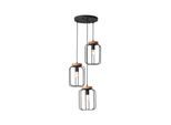 BRILLIANT Lampe, Tosh Pendelleuchte 3flg Rondell antik holz/schwarz korund, 3x A60, E27, 40W, Holz aus nachhaltiger Waldwirtschaft (FSC)