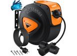 MASKO® Automatik Kabeltrommel Verlängerungskabel mit 3-Fach Anschluss 180° drehbar 1,5m Zuleitung Wandhalterung Werkstatt Kabelaufroller Automatisch Stromtrommel Schlauchaufroller Inkl. Handschuhe