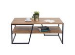 Couchtisch MCW-A27, Wohnzimmertisch Beistelltisch Sofatisch, Ablage Metall 3D-Struktur 46x110x60cm, Wildeiche-Optik