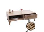 Couchtisch MCW-M39, Wohnzimmertisch Beistelltisch Sofatisch, Schublade Kubu Rattan Holz Melamin, 37x110x59cm Eiche-Optik