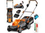 MASKO® Akku Rasenmäher ECO-X10 inkl. 1 oder 2 Akkus Li-Ion Batterie 4 Ah & Doppel-Ladegerät – Rasentrimmer, 25-75mm Schnitthöhenverstellung, 33/37/43cm Schnittbreite, Inkl. Handschuhe & Bürste