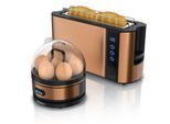 Arendo - SET Toaster FRUKOST mit Eierkocher SEVENCOOK Edelstahl Kupfer, Toaster 2 Scheiben, LED-Display, 6 Bräunungsgrade, Brötchenhalter - Eierkocher