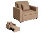 Schlafsessel MCW-L90, Klappsessel Schlafsofa Gästebett Relaxsessel, Liegefläche 197x103cm Stoff/Textil ~ taupe