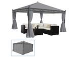 Pergola Calpe, Garten Pavillon, stabiles 7cm-Gestell mit Seitenwand ~ hellgrau 4x4m