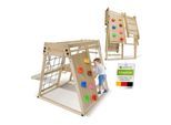 Juskys Mini Klettergerüst für Kinder - Indoor Spielplatz mit Rutsche, Kletterwand & Turnringe Natur