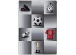 Xxxl Kinderteppich , Grau , Textil , Fußball , rechteckig , 120x170 cm , Oeko-Tex® Standard 100 , für Fußbodenheizung geeignet, schmutzabweisend, für Hausstauballergiker geeignet, lichtunempfindlich, antistatisch, waschbar, pflegeleicht, strapazierfähig, leicht zusammenrollbar , Teppiche und Böden, Teppiche, Kinderteppiche