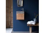 Badunterschrank aus Teakholz und Waschbecken aus grauem Marmor Basic grey