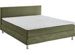 Boxbett "Edison", grün (olivgrün), B:180cm L:209cm, Bezug Bett: Cord (65% Polypropylen, 35% Polyester), ATLANTIC HOME COLLECTION, Komplettbetten, Boxspringbett, inkl. Bonnellfederkern-Matratze und Topper