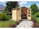 Gartenhaus KARIBU "»Amberg 4«", beige (naturbelassen), Fußboden im Gartenhaus, ohne Dacheindeckung, Holzwerkstoff, Gartenhäuser, Gartenhaus, naturbelassen, anthrazit oder terragrau