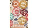 queence Metallbild »BASEL«, Schweiz-Städte, Stahlschild, Blechschild, Schweiz, Basel, Briefmarken