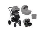 Kikkaboo Kombikinderwagen Irene 3 in 1 Babywanne Autositz Adapter Wickeltasche grau schwarz