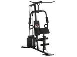 Kraftstation Fitnessstation mit Latzug- und Butterflystange Multi-Gym-Krafstation mit 45 kg Gewichte Multistation Set Krafttraining Stahl Kunstleder Schwarz 180 x 108 x 200cm