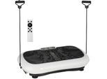 Vibrationsplatte mit 2 Fitnessbändern 99 Vibrationsstufen 120 kg Belastbarkeit Rüttelplatte Fitnessgeräte für Ganzkörpertraining zu Hause mit LCD-Anzeige 200W 73 x 40 x 13cm Weiß+Schwarz