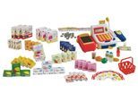 Kaufladenzubehör, Kasse, Spielgeld, Einkaufskorb, Lebensmittel Set & Angebotsschilder