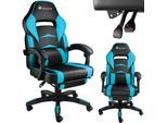 tectake® Racing Bürostuhl, ergonomische Form, mit Fußstütze und verstellbarer Rückenlehne, Kunstlederbezug, inklusive abnehmbarem Lendenkissen, inklusive Lendenkissen, Belastbarkeit 120 kg