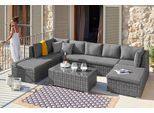 KONIFERA Gartenlounge-Set »New York«, (21 tlg., 1x 3er AZ-Sofa, 1x Ecke, 1x Sessel, 1x Ottomane mit Staufach, 1x Tisch), Tisch 110x65 cm, Aluminium, Polyrattan, individuell stellbar,10 Personen